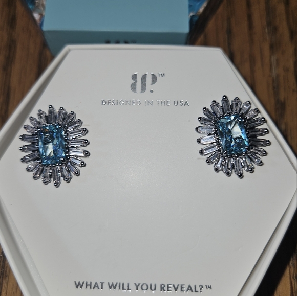 Bomb Party March Birthday Earrings. Aquamarine Cubic Zircornia. - Picture 3 of 4